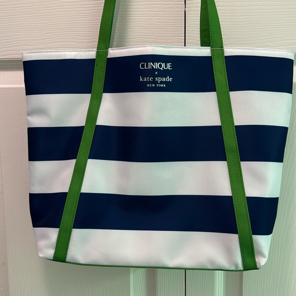 Clinique x Kate Spade Nautical Summery Tote Bag Lined Navy White Stripe